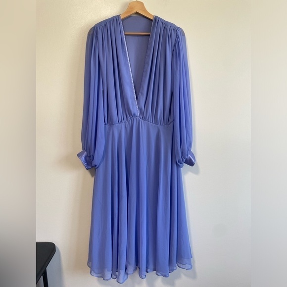 Vintage Long  Lavender Sheer Dress with Puff Sleeves - Picture 2 of 10
